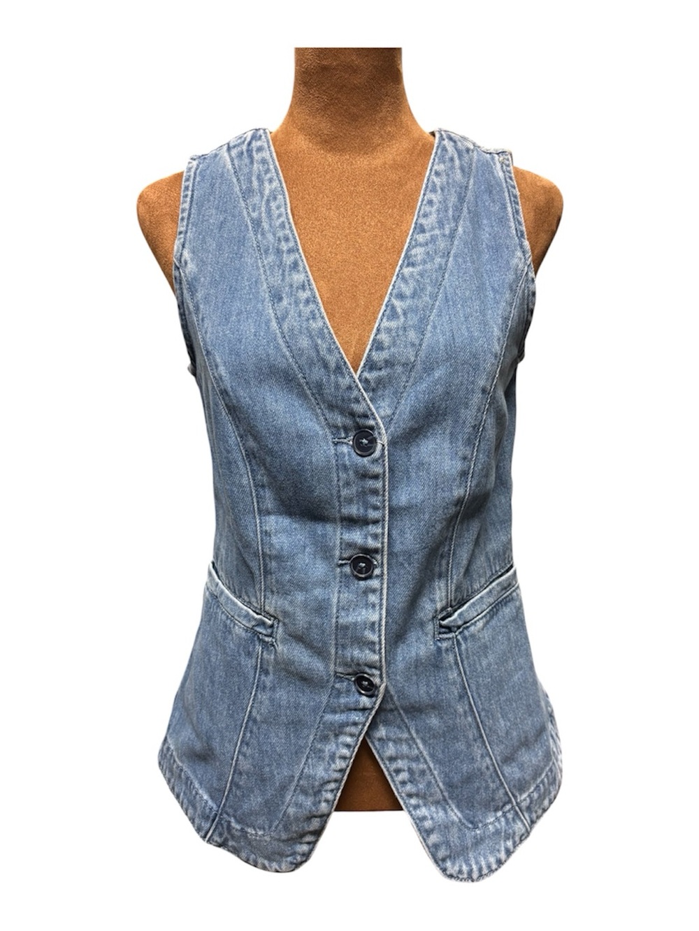 NWT INDUSTRY Tailored Denim Vest XS Medium Wash V-Neck 90s Minimalist Cowgirl